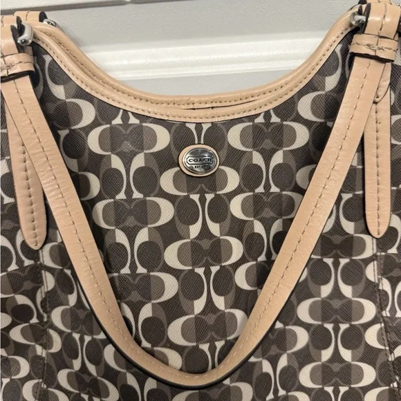 Coach Canvas Tote in Brown and Tan Signature Print - Picture 5 of 7